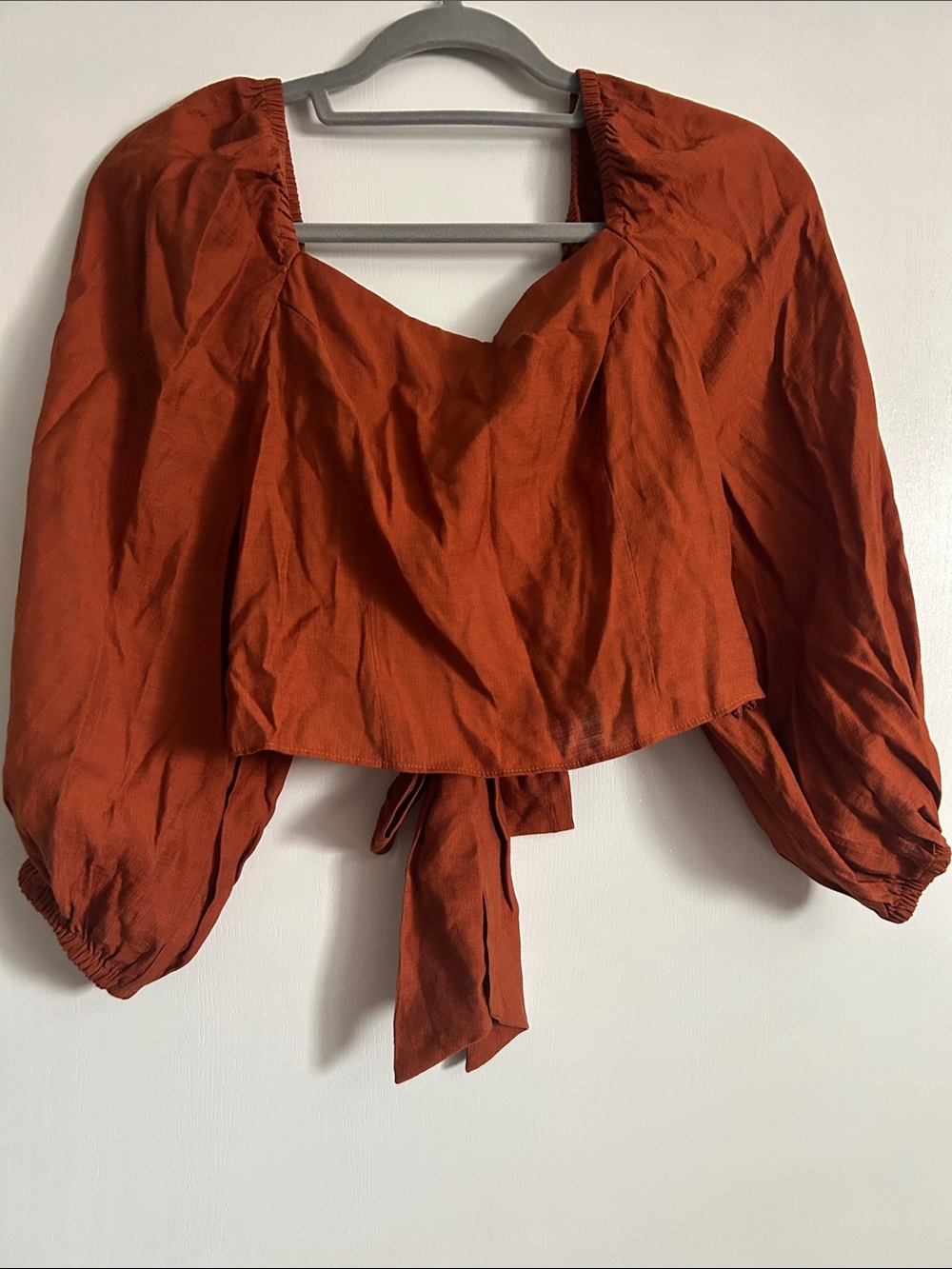 Express Rust Tie-Front Crop Blouse